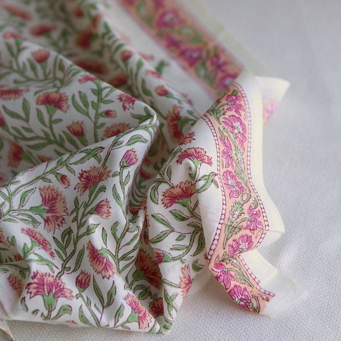 Jasmin - Tissu indien en coton imprimé main Hand Block Artisanal