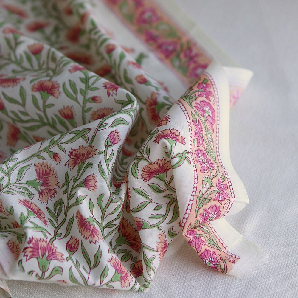 Jasmin - Tissu indien en coton imprimé main Hand Block Artisanal