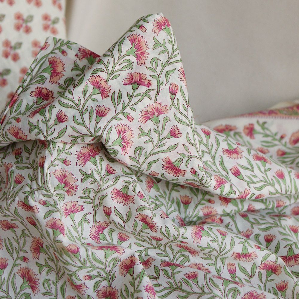 Jasmin - Tissu indien en coton imprimé main Hand Block Artisanal