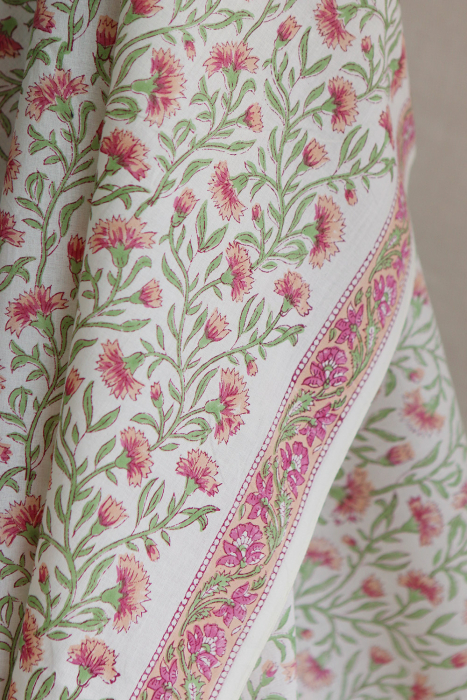 Jasmin - Tissu indien en coton imprimé main Hand Block Artisanal