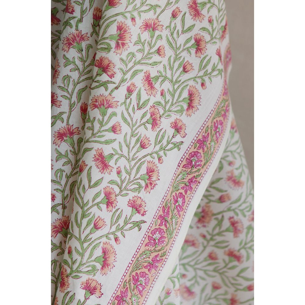 Jasmin - Tissu indien en coton imprimé main Hand Block Artisanal