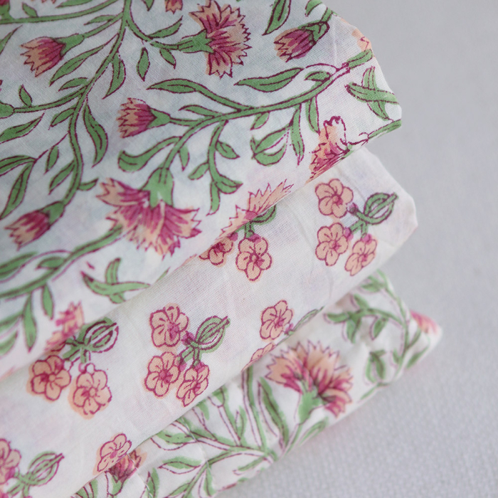 Jasmin - Tissu indien en coton imprimé main Hand Block Artisanal