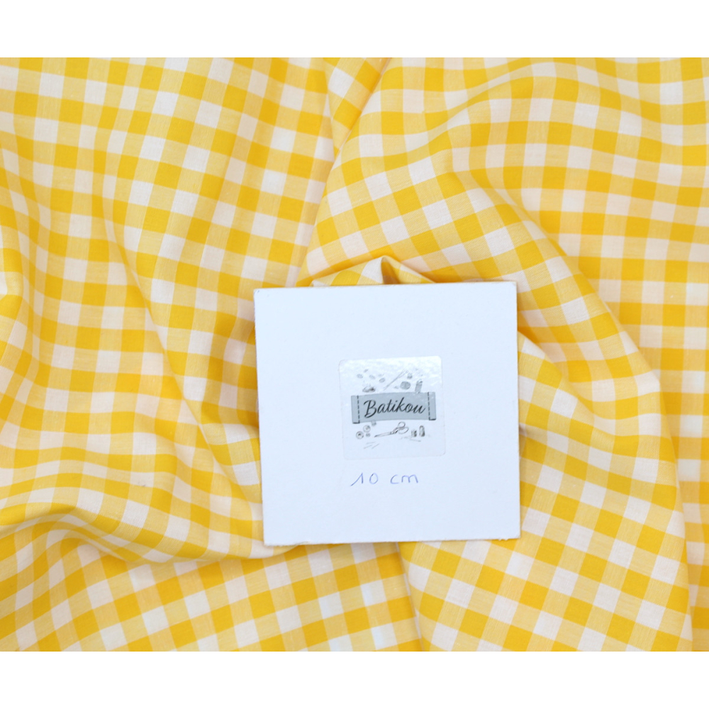 Coton vichy carreaux 10mm jaune citron