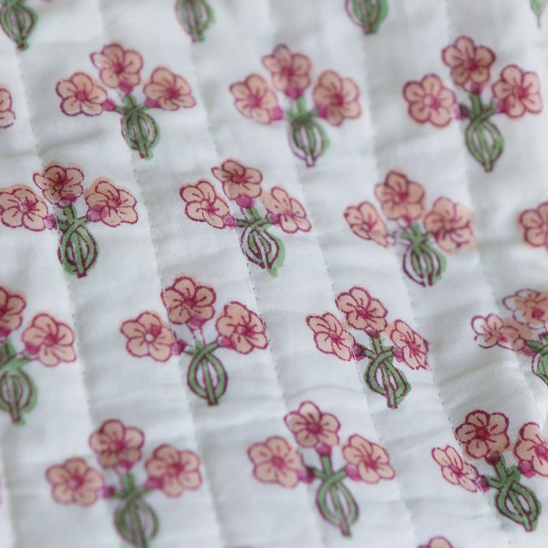 Jasmin - Tissu indien matelassé double face coton hand block largeur 100cm