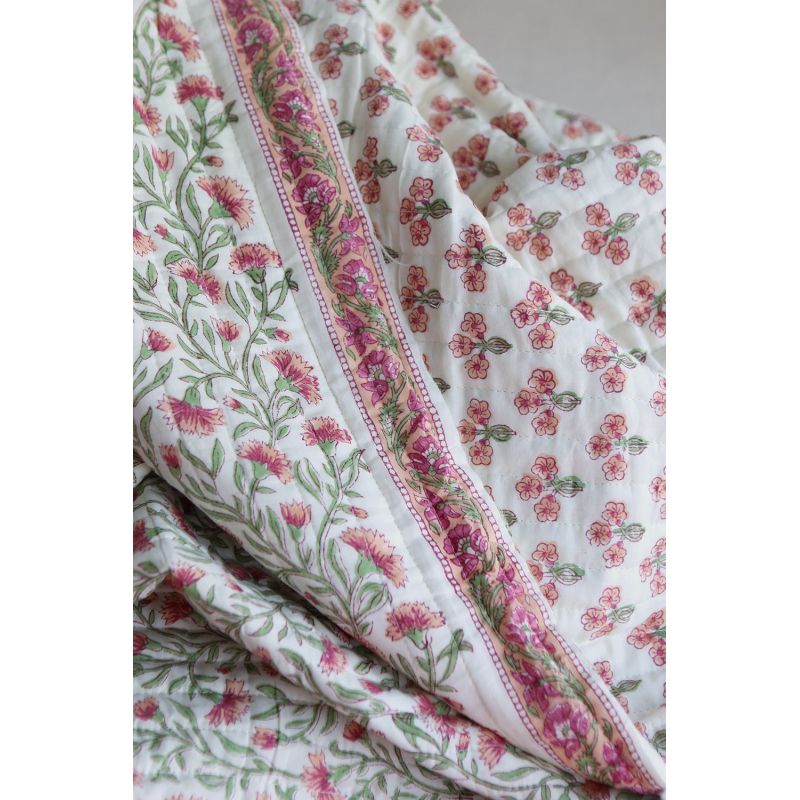 Jasmin - Tissu indien matelassé double face coton hand block largeur 100cm