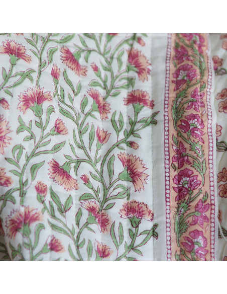 Jasmin - Tissu indien matelassé double face coton hand block largeur 100cm