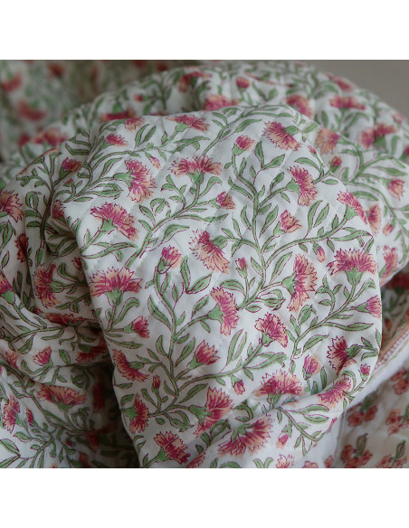 Jasmin - Tissu indien matelassé double face coton hand block largeur 100cm