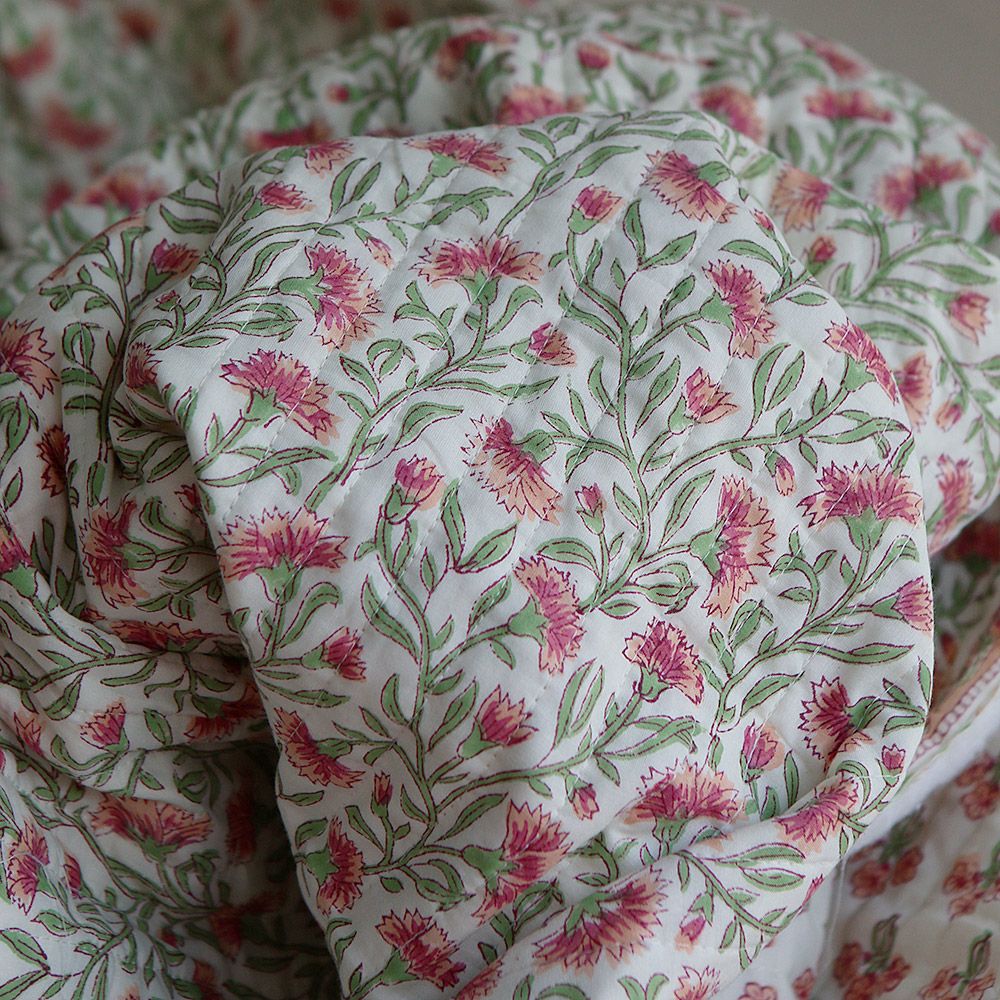Jasmin - Tissu indien matelassé double face coton hand block largeur 100cm