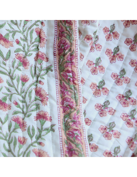 Jasmin - Tissu indien matelassé double face coton hand block largeur 100cm