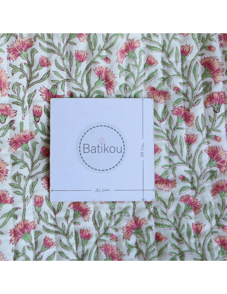 Jasmin - Tissu indien matelassé double face coton hand block largeur 100cm