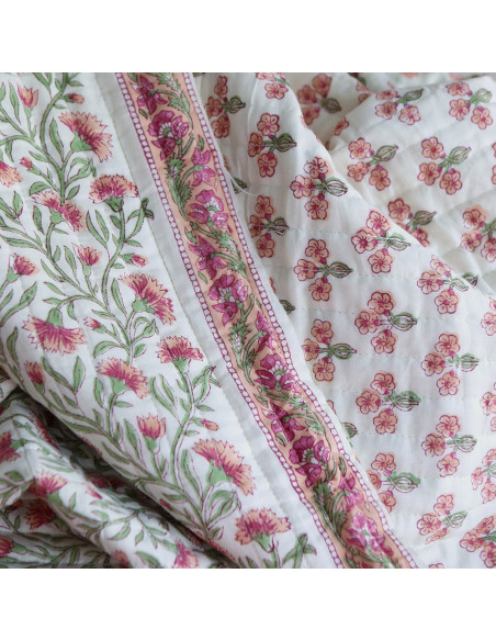 Jasmin - Tissu indien matelassé double face coton hand block largeur 100cm