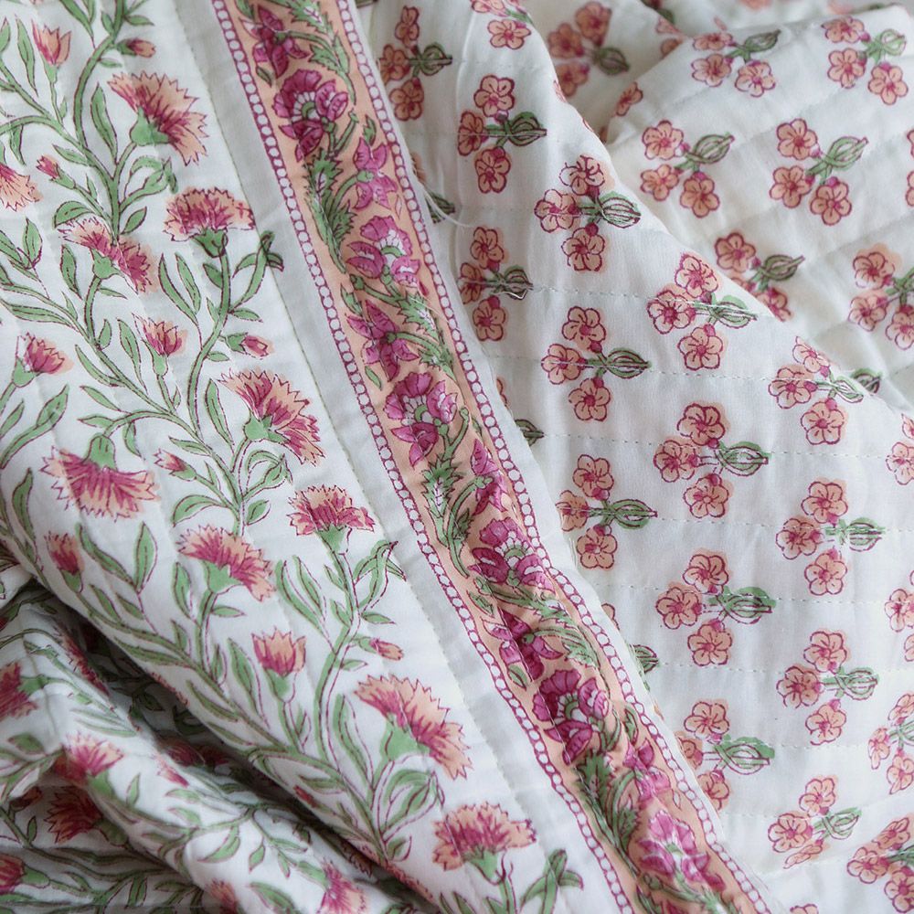 Jasmin - Tissu indien matelassé double face coton hand block largeur 100cm