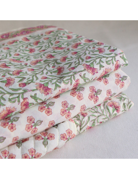 Jasmin - Tissu indien matelassé double face coton hand block largeur 100cm