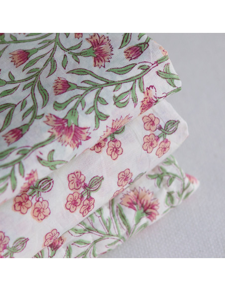 Jasmin - Tissu indien matelassé double face coton hand block largeur 100cm