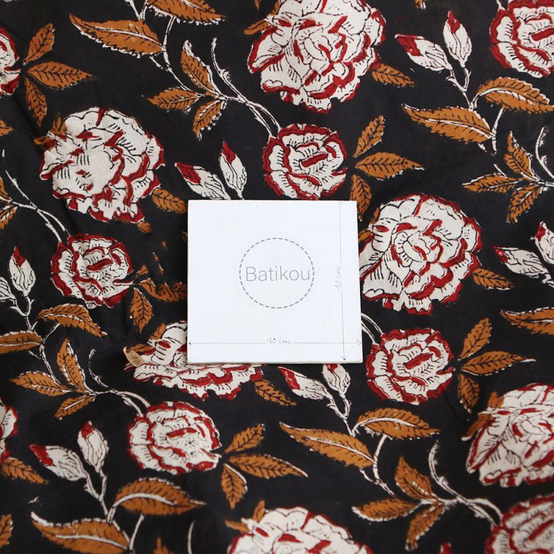 Surya - Tissu indien en coton imprimé main Hand Block Artisanal