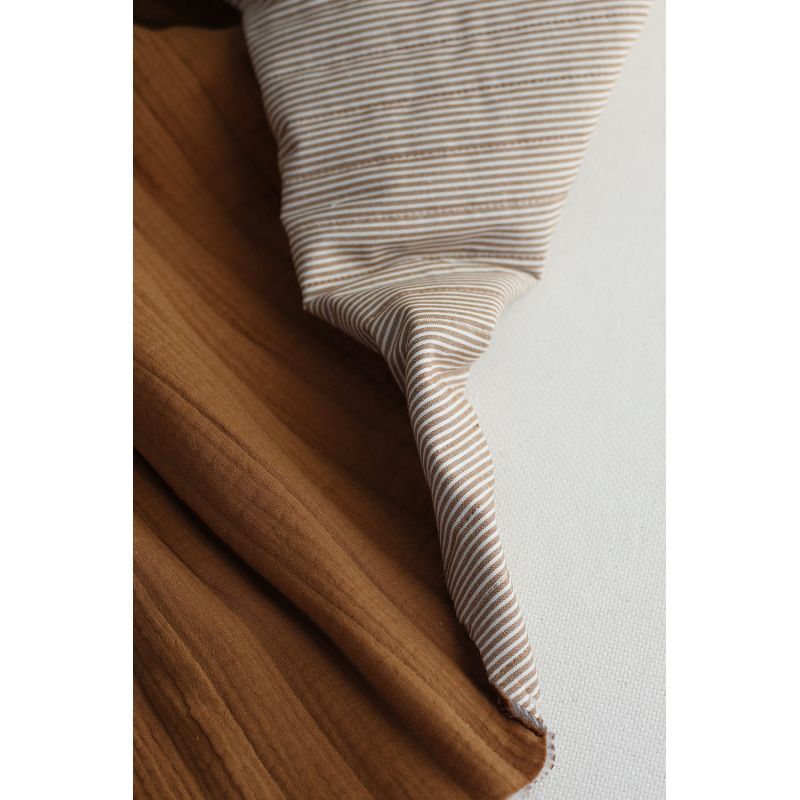 Country - Tissu matelassé double face havane / rayures ocre