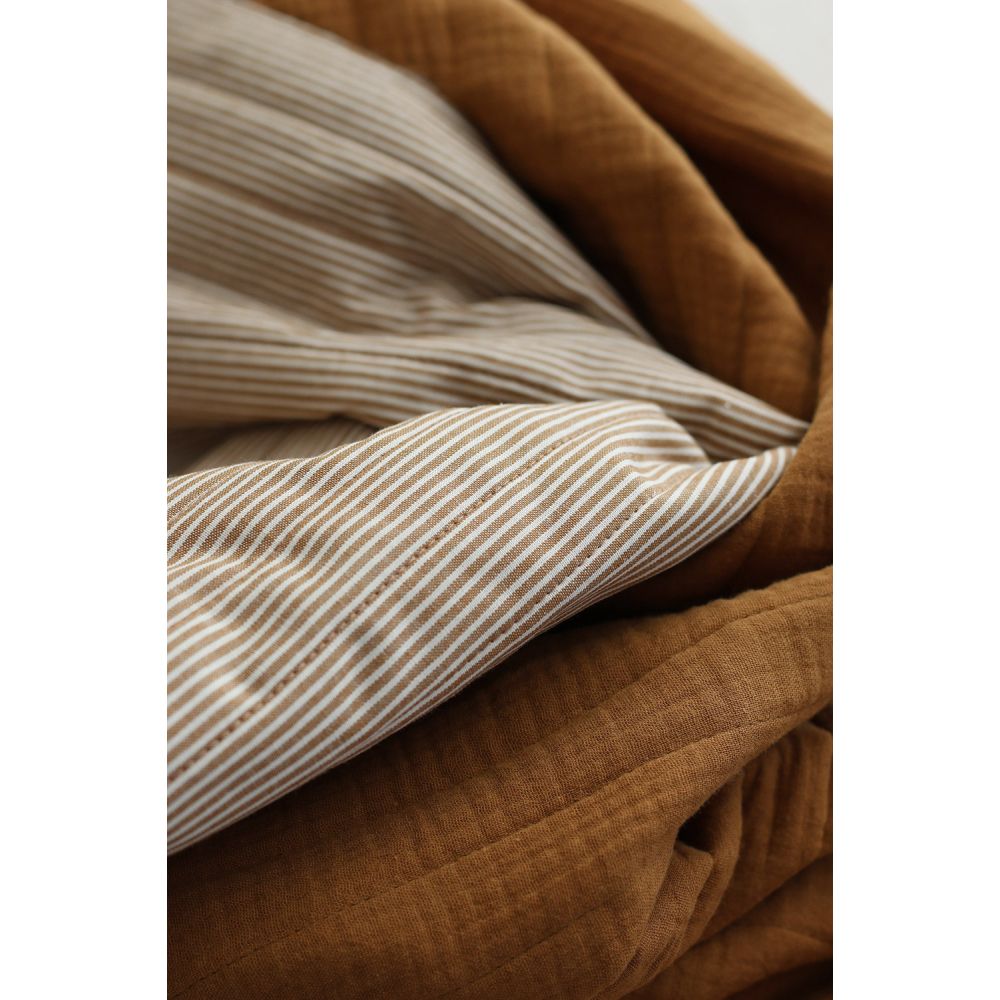 Country - Tissu matelassé double face havane / rayures ocre