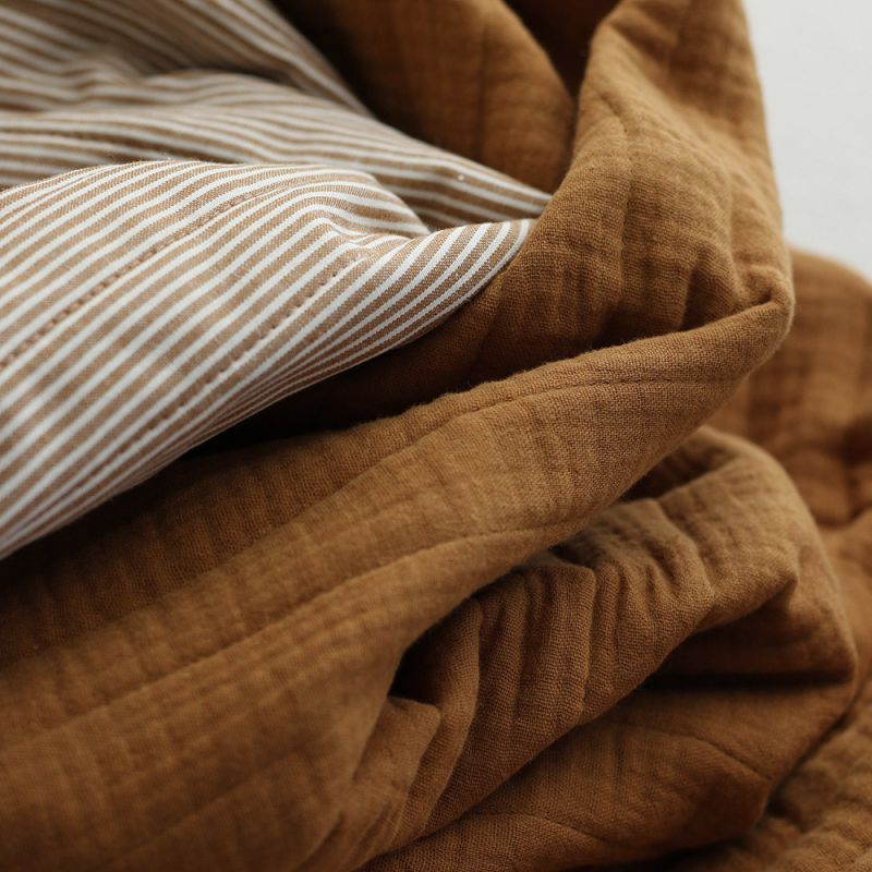 Country - Tissu matelassé double face havane / rayures ocre