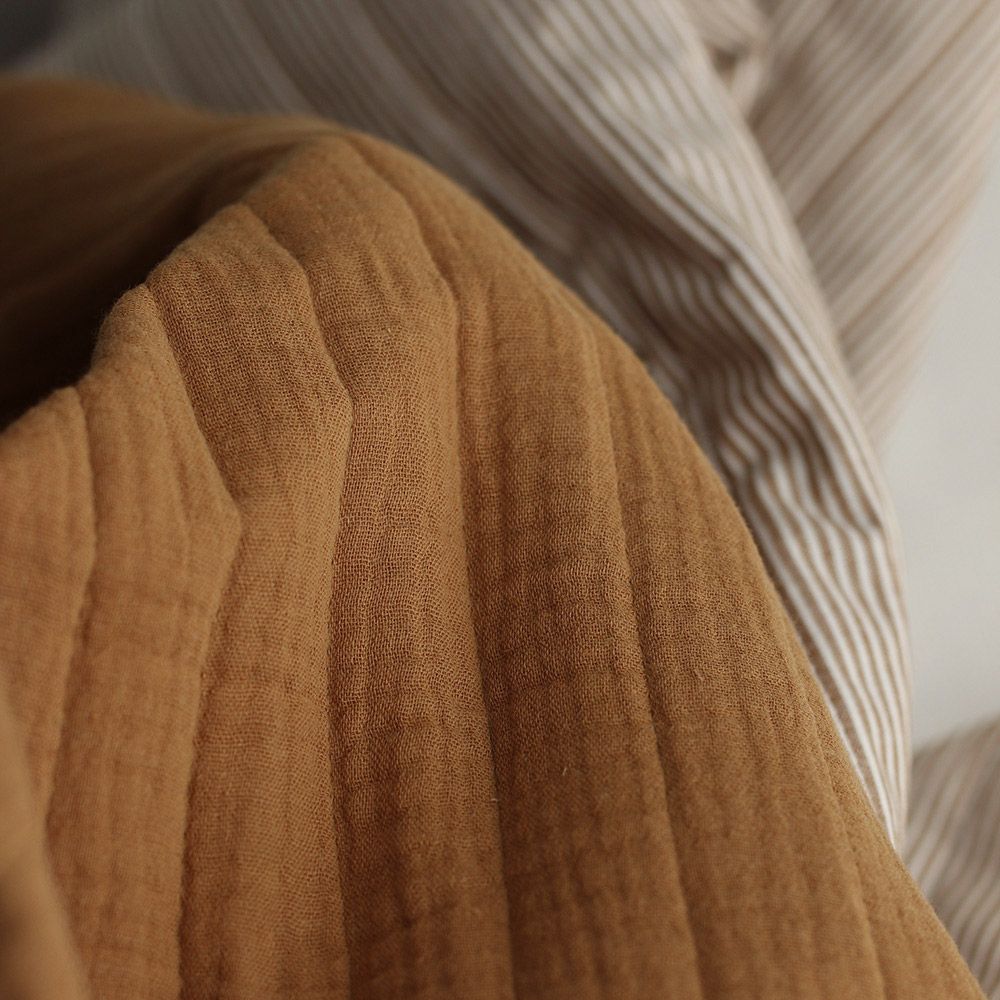 Country - Tissu matelassé double face havane / rayures ocre