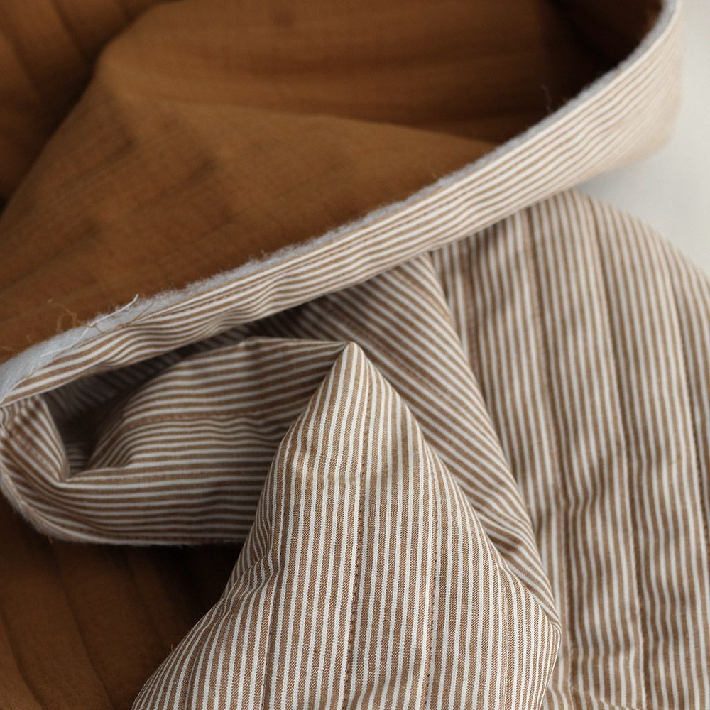 Country - Tissu matelassé double face havane / rayures ocre