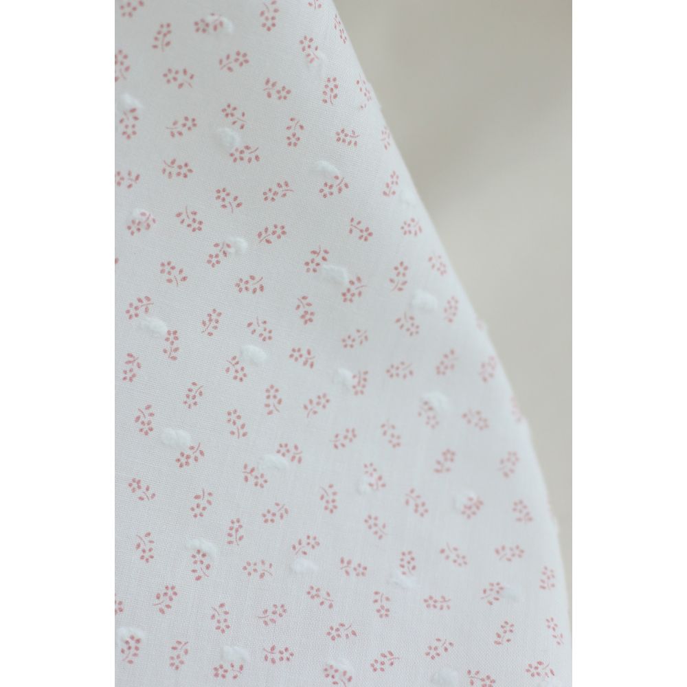 Anaelle - Plumetis de coton blanc imprimé fleuri vieux rose
