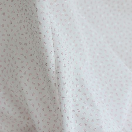 Anaelle - Plumetis de coton blanc imprimé fleuri vieux rose Anaelle - Plumetis de coton blanc imprimé fleuri vieux rose