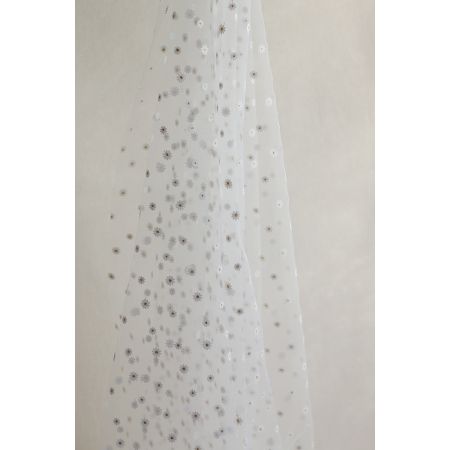 Tulle blanc petites marguerites dorées