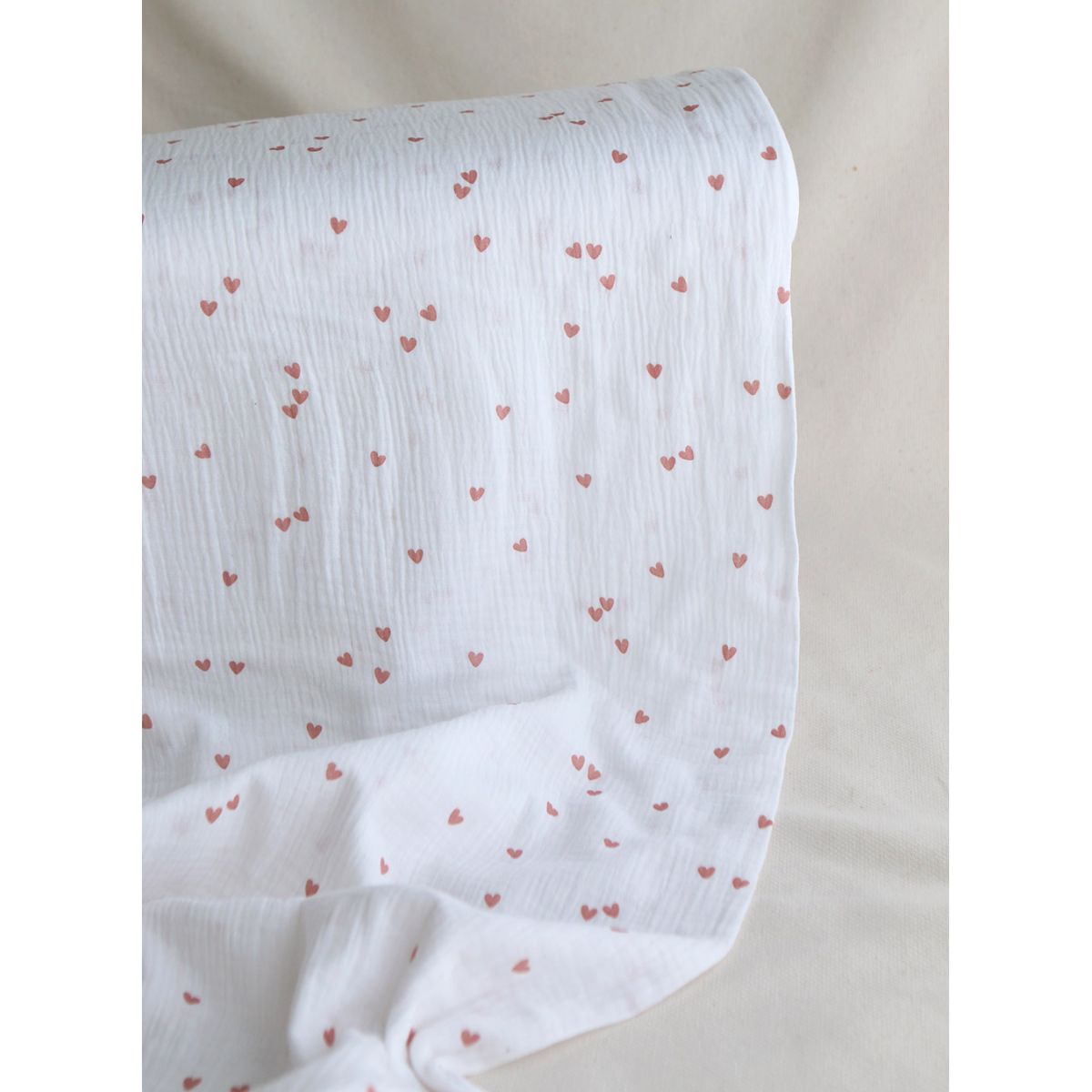 Corazon - Double gaze de coton petits coeurs rose fond blanc