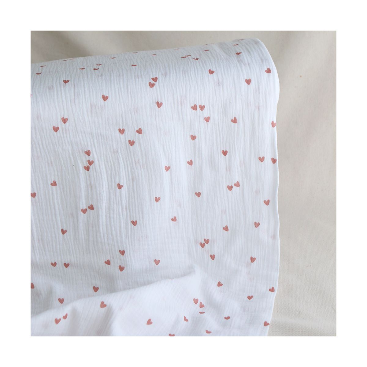 Corazon - Double gaze de coton petits coeurs rose fond blanc