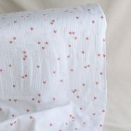 Corazon - Double gaze de coton petits coeurs rose fond blanc