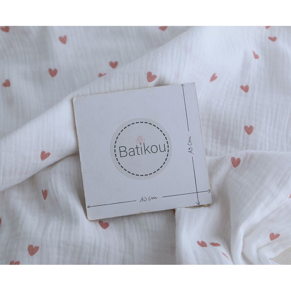 Corazon - Double gaze de coton petits coeurs rose fond blanc