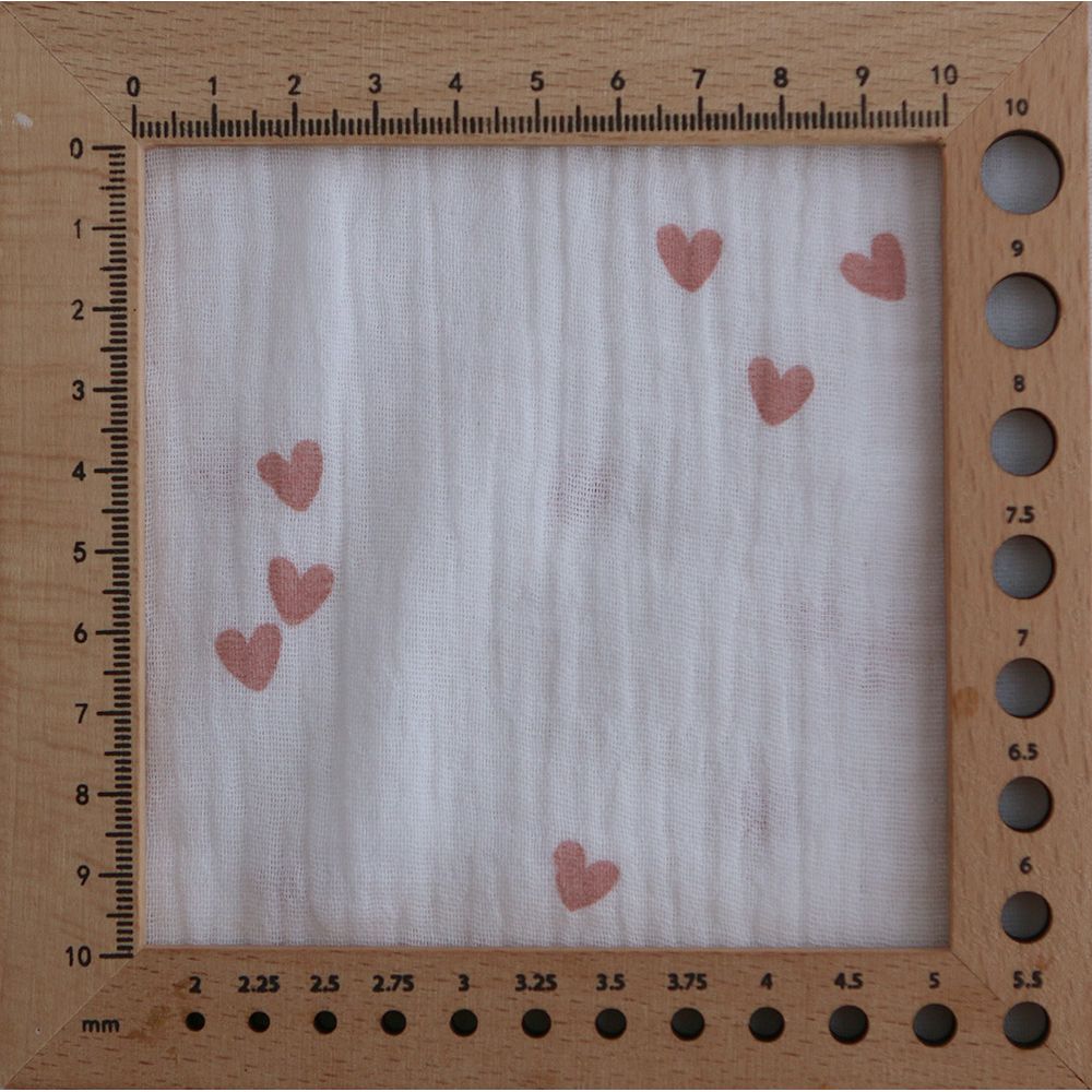 Corazon - Double gaze de coton petits coeurs rose fond blanc