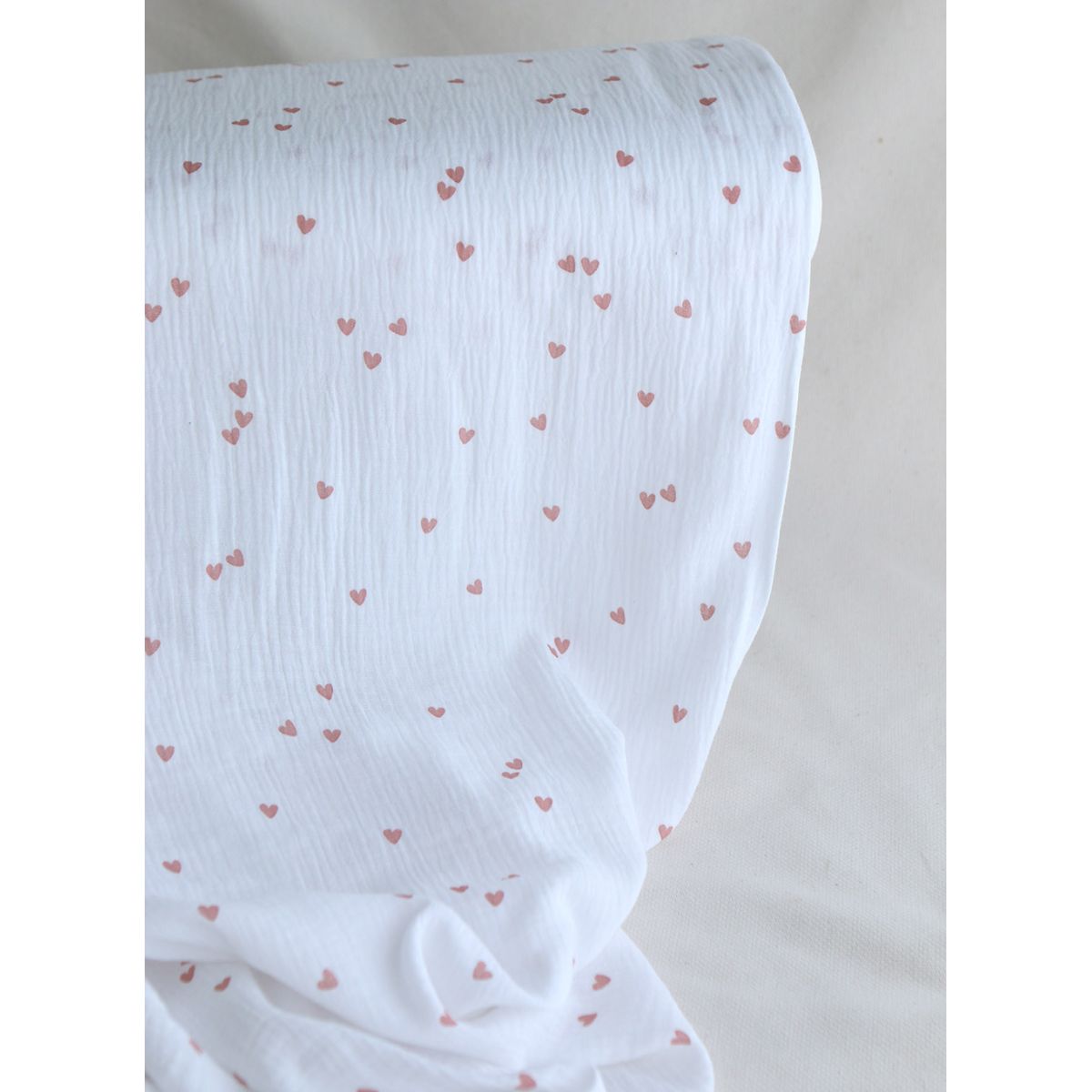 Corazon - Double gaze de coton petits coeurs rose fond blanc