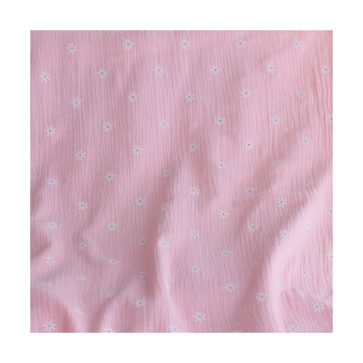 Daisy - Double gaze de coton marguerites fond rose Daisy - Double gaze de coton marguerites fond rose