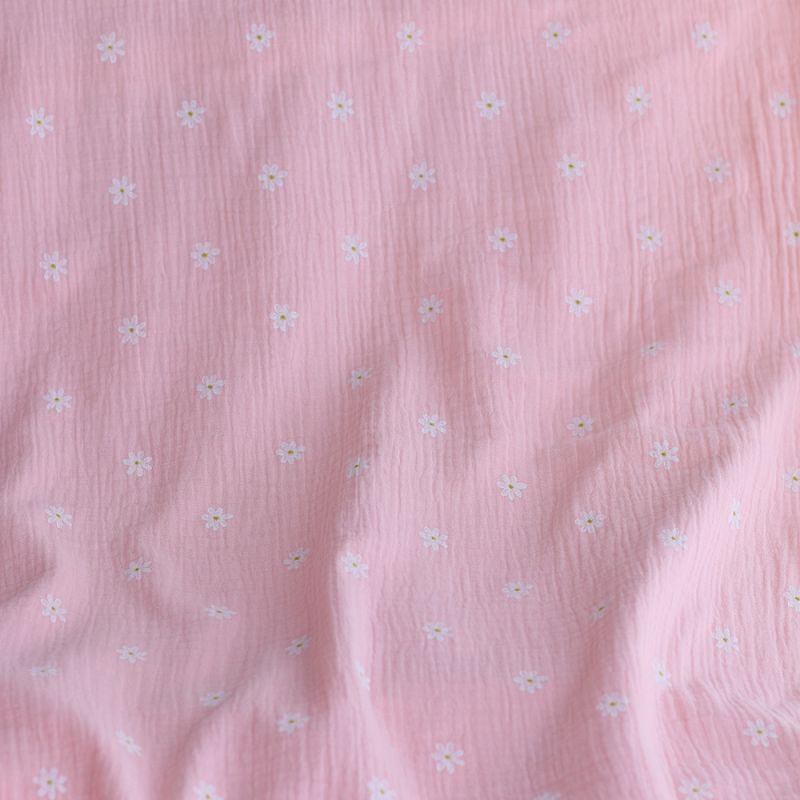 Daisy - Double gaze de coton marguerites fond rose