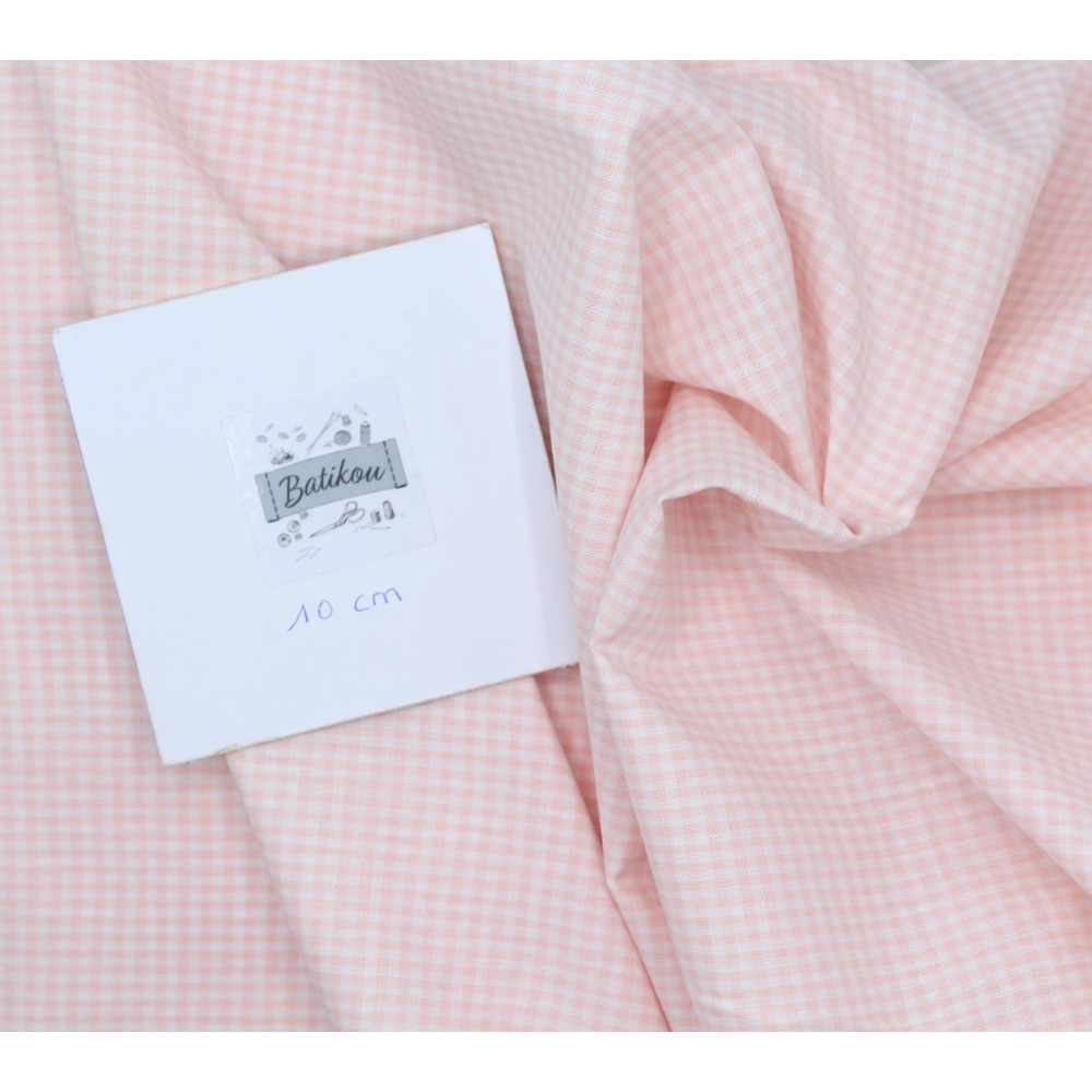 Coton vichy carreaux nude et blanc 2mm