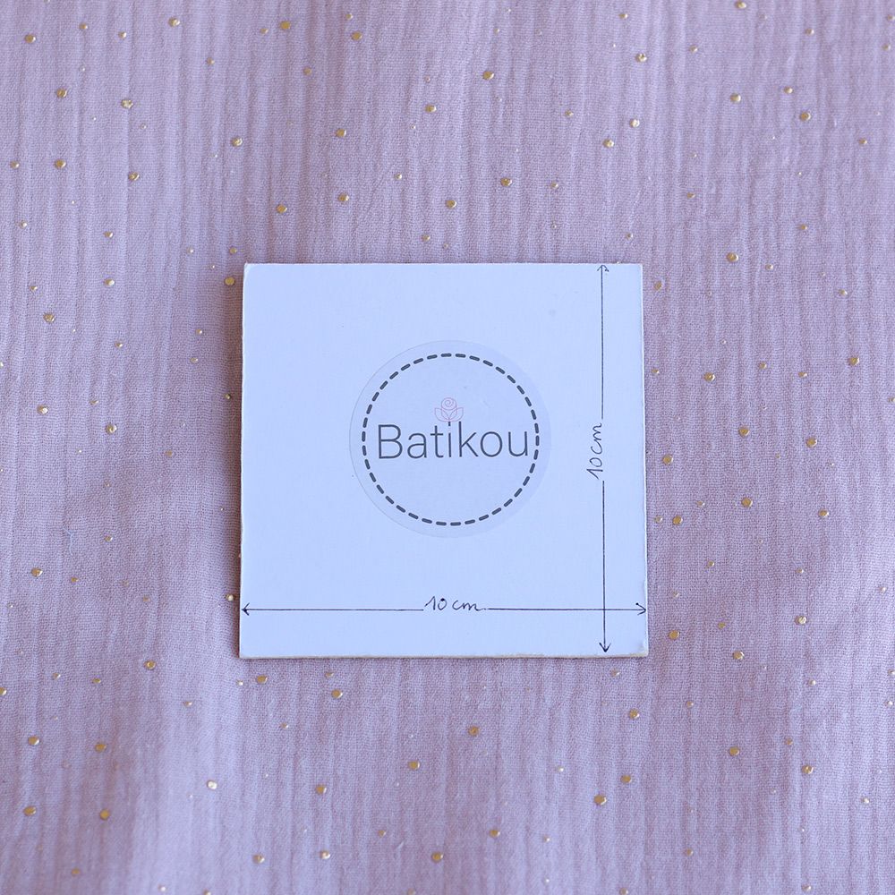 Double gaze de coton pois dorés fond vieux rose