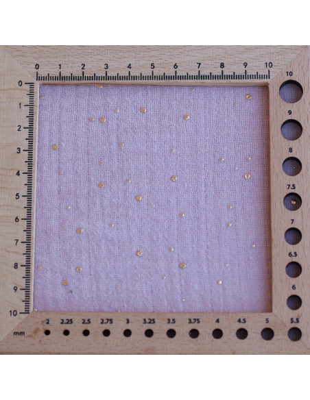 Double gaze de coton pois dorés fond vieux rose