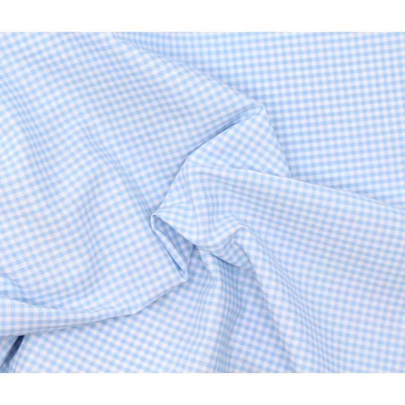 Coton vichy carreaux blanc et bleu ciel 5mm
