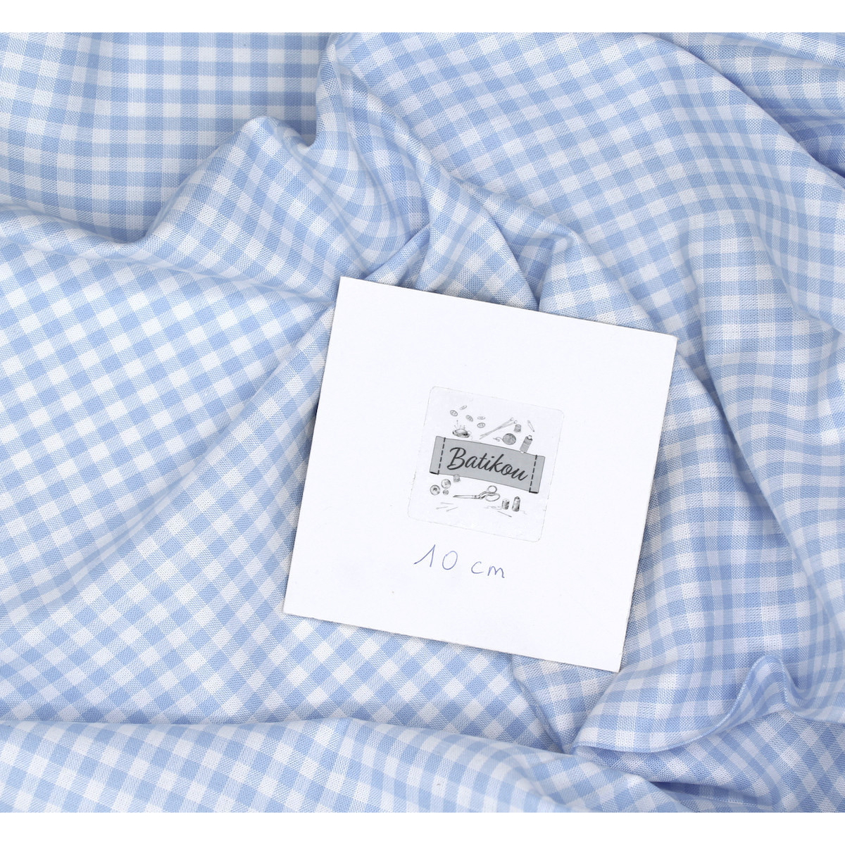 Coton vichy carreaux blanc et bleu ciel 5mm Coton vichy carreaux blanc et bleu ciel 5mm