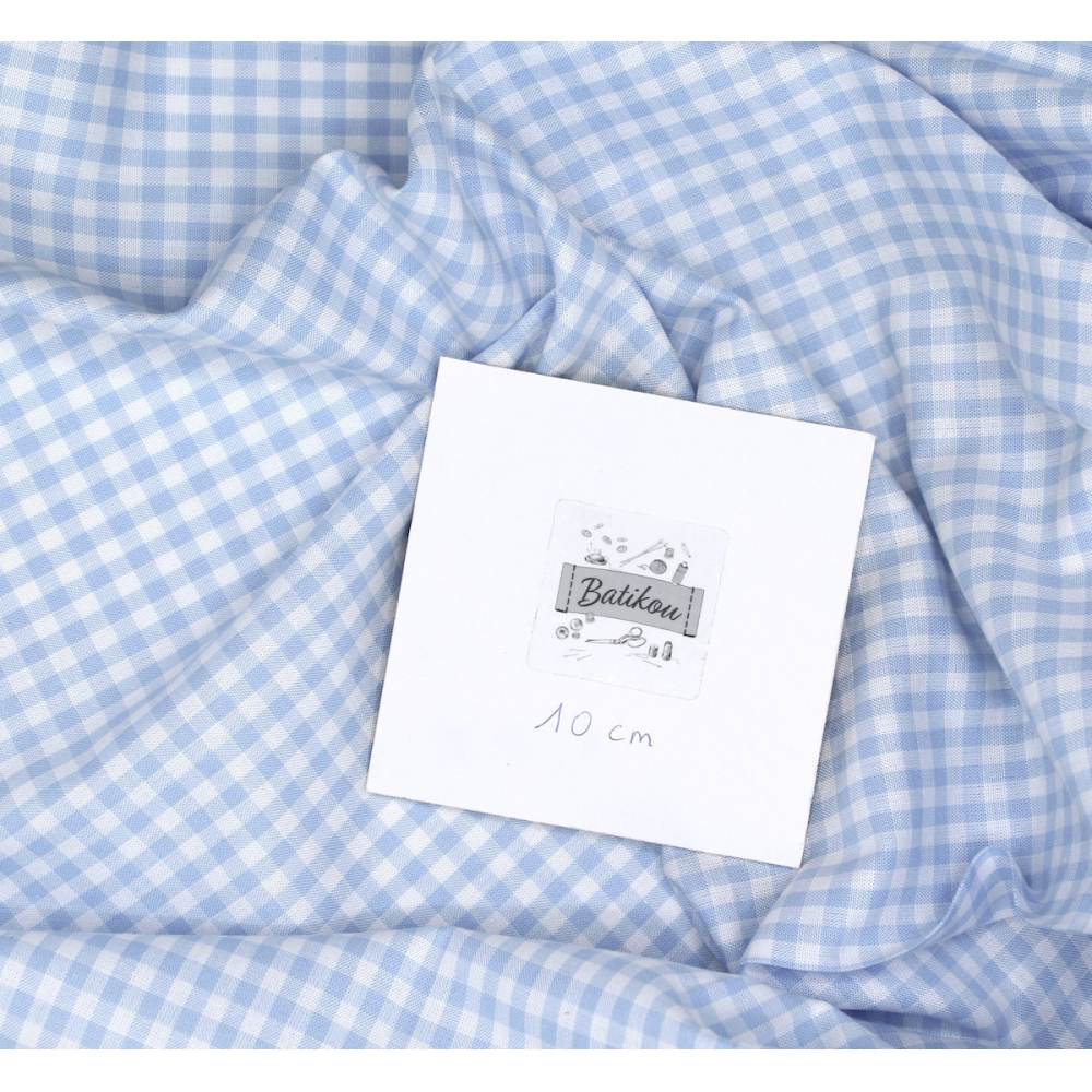 Coton vichy carreaux blanc et bleu ciel 5mm
