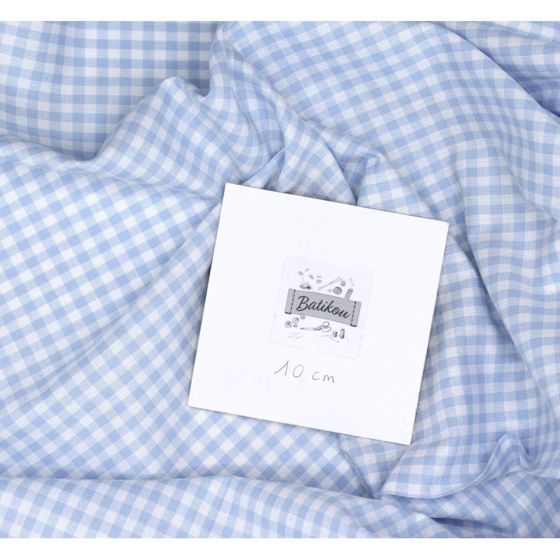 Coton vichy carreaux blanc et bleu ciel 5mm