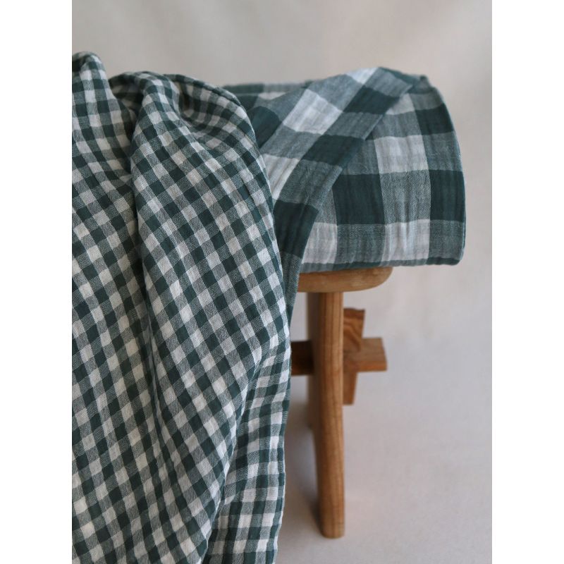 Double gaze de coton vichy réversible blanc / vert sapin