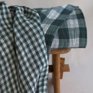 Double gaze de coton vichy réversible blanc / vert sapin