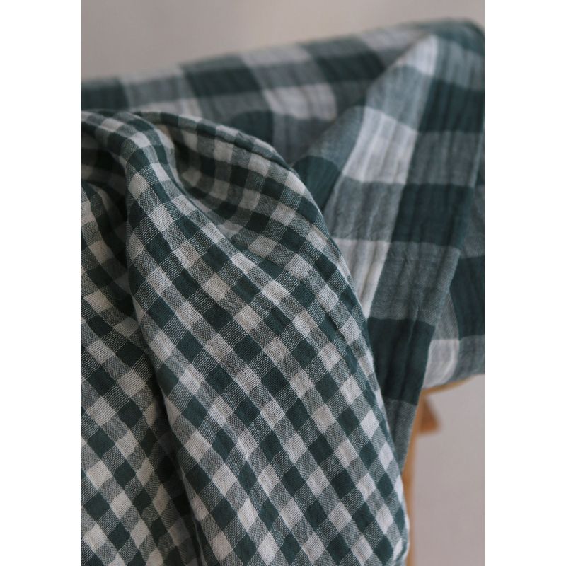 Double gaze de coton vichy réversible blanc / vert sapin