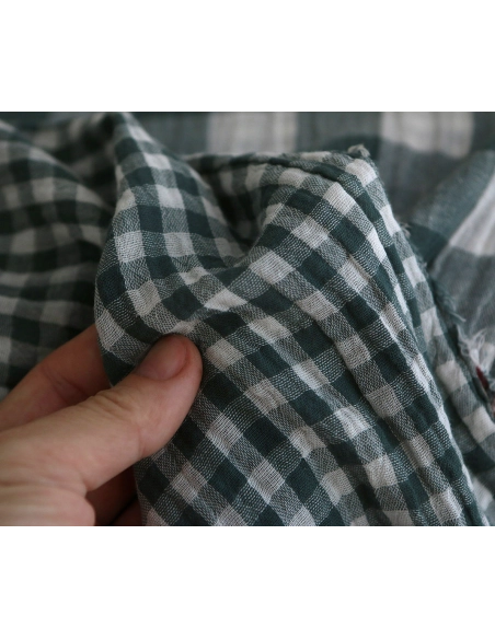 Double gaze de coton vichy réversible blanc / vert sapin