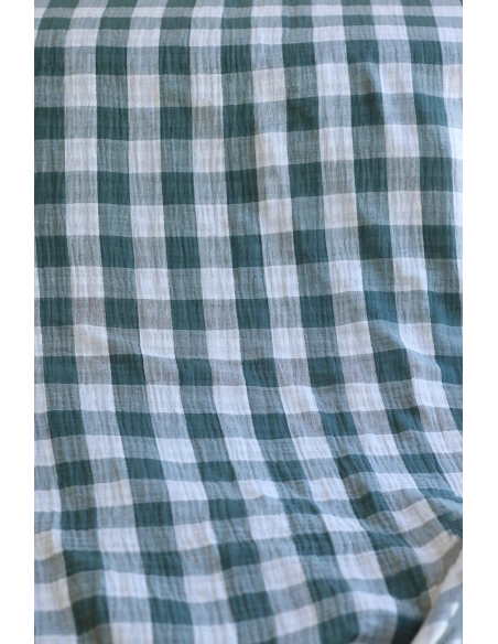 Double gaze de coton vichy réversible blanc / vert sapin