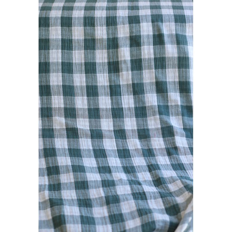 Double gaze de coton vichy réversible blanc / vert sapin