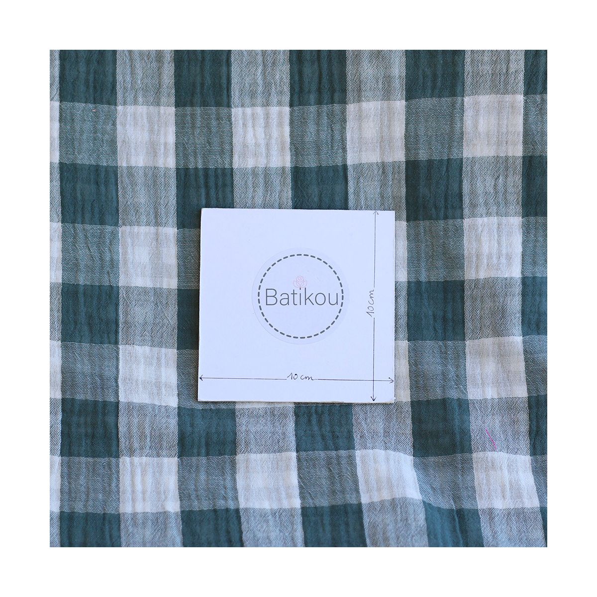 Double gaze de coton vichy réversible blanc / vert sapin