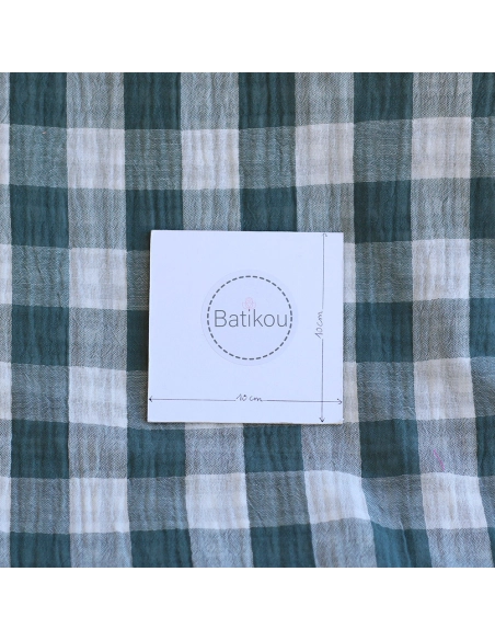 Double gaze de coton vichy réversible blanc / vert sapin